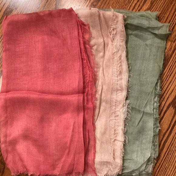 Set of 3 sheer square scarves- tan, mint & coral - Picture 1 of 3